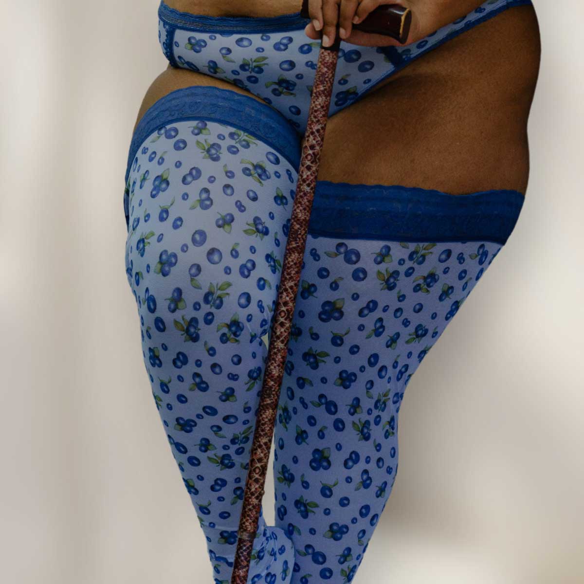 Blueberry Thrill Printed Stay Up Stockings