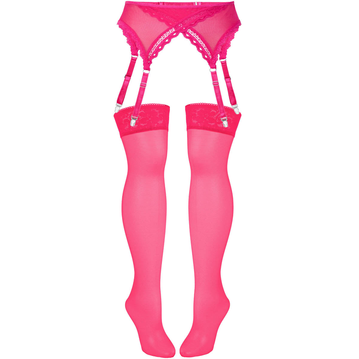 Hot Pink Mesh Garter + Stockings