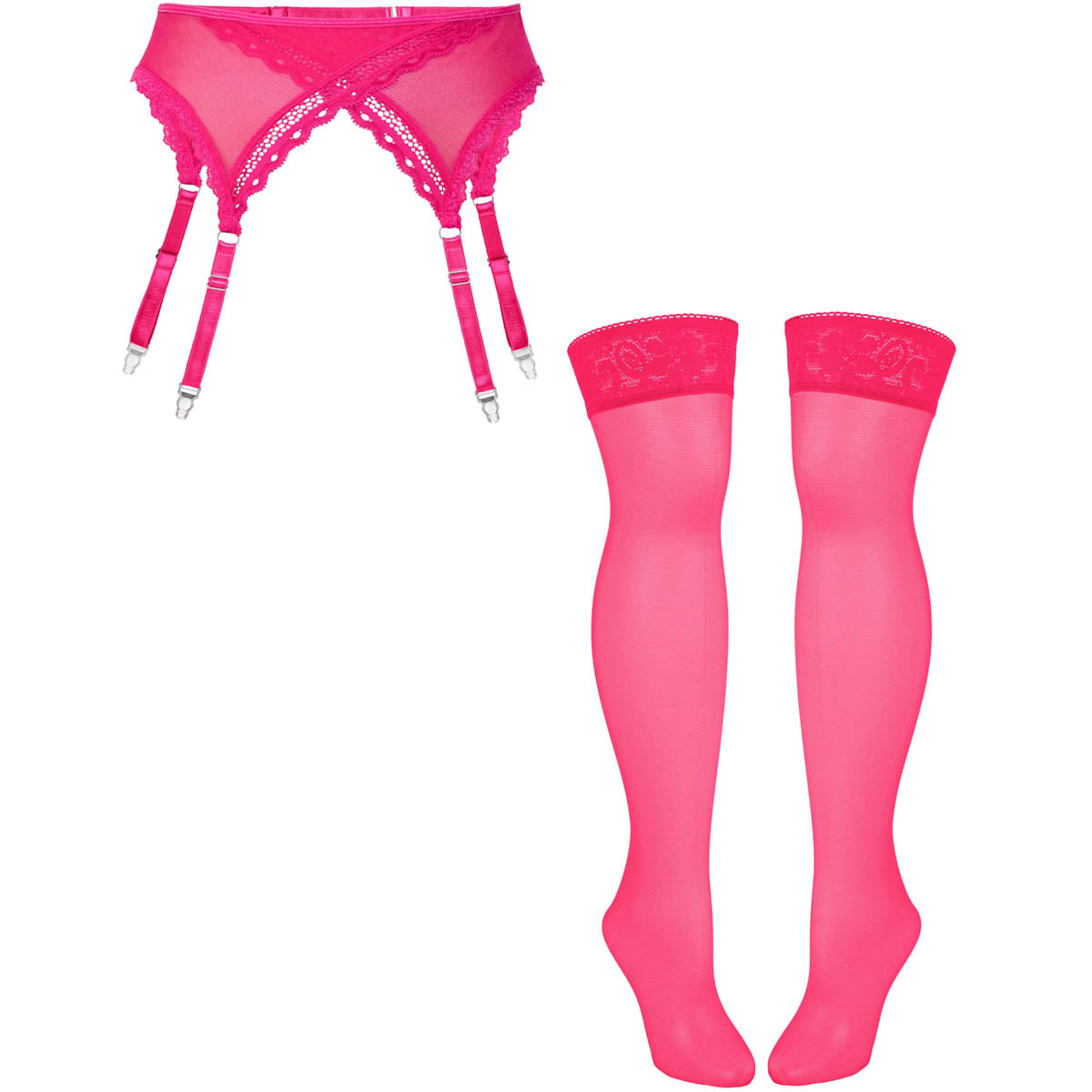 Hot Pink Mesh Garter + Stockings Set