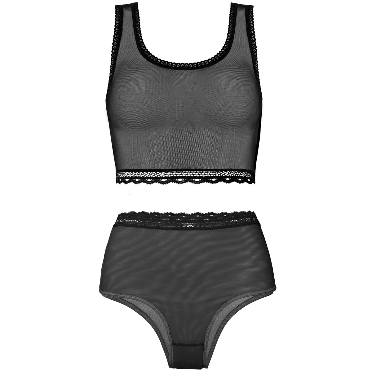 Sheerly Mesh Cami + High Waist Set in Black