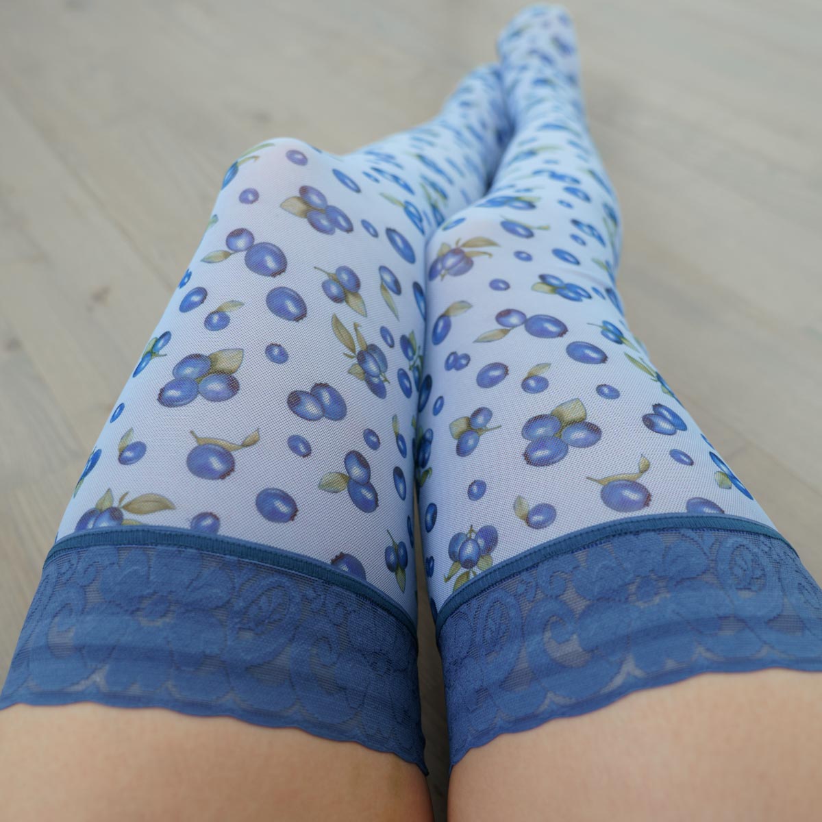 Blueberry Thrill Printed Stay Up Stockings