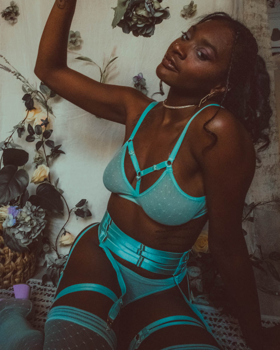 Hearts of Venus Strappy Bralette in Seafoam - Uye Surana